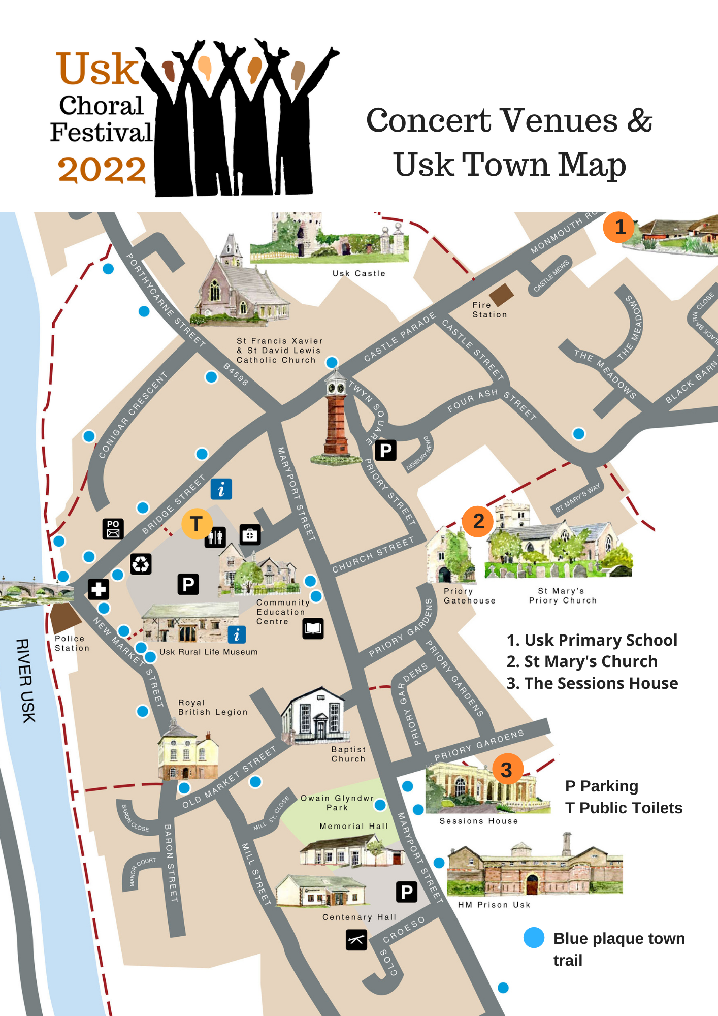 Usk Choral Festival 2022 Concert Venues and Town Map